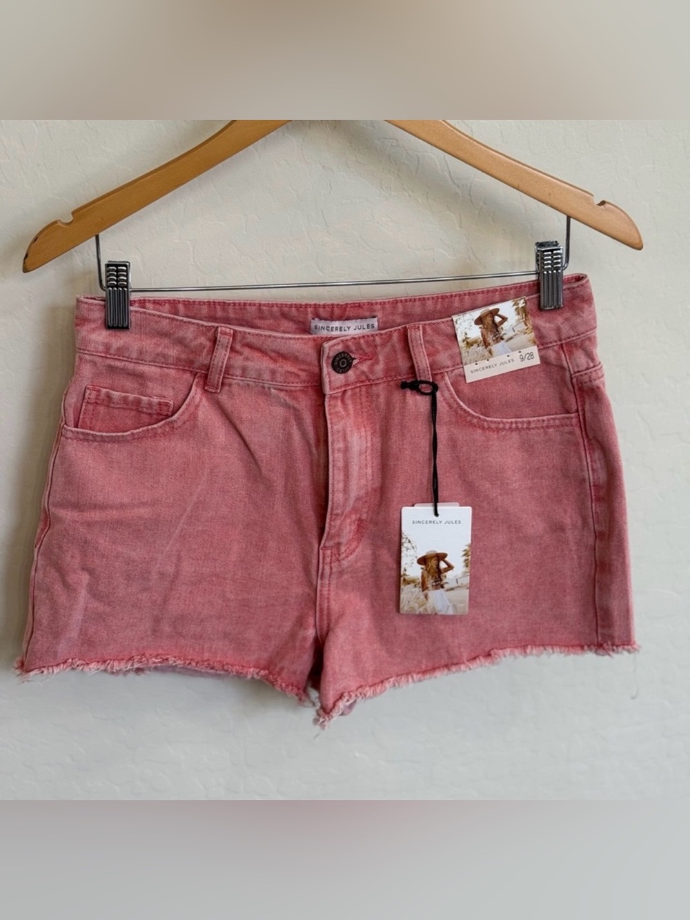 Sincerely Jules Pink Acid Wash Distressed High Waisted Denim Shorts Size 9/28